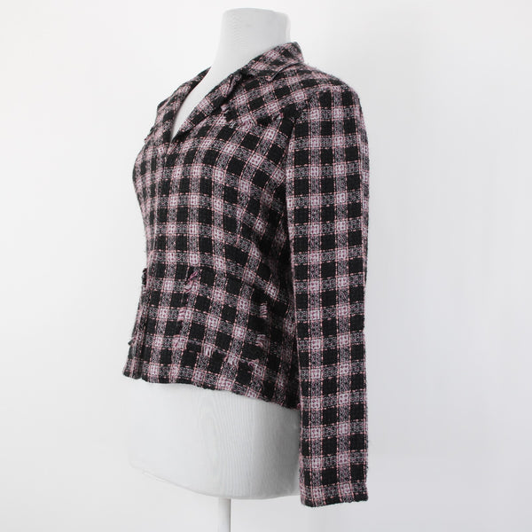 Roper Sz XL Black White Pink Unlined Collared Pockets 100% Acrylic Tweed Jacket