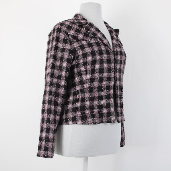 Roper Sz XL Black White Pink Unlined Collared Pockets 100% Acrylic Tweed Jacket