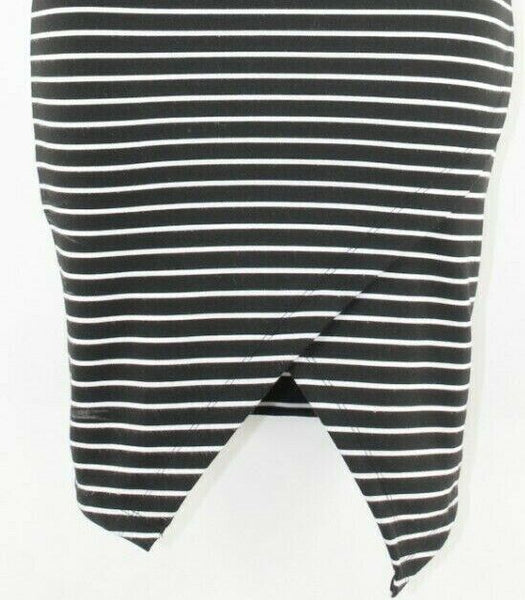Popular Basics Sz L Black White Stripe Asymmetrical Wrap Poly Blend Dress