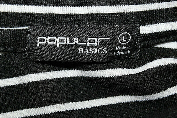Popular Basics Sz L Black White Stripe Asymmetrical Wrap Poly Blend Dress