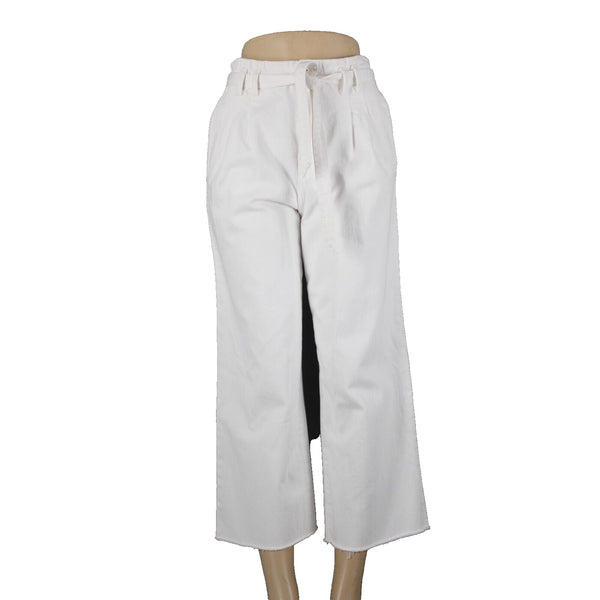 J Brand Sz 26 x 25 White Belted Wide Leg Ankle Raw Hem 100% Cotton Pant