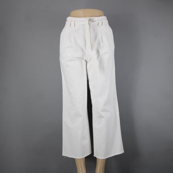 J Brand Sz 26 x 25 White Belted Wide Leg Ankle Raw Hem 100% Cotton Pant