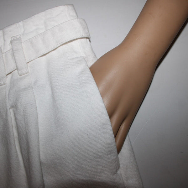 J Brand Sz 26 x 25 White Belted Wide Leg Ankle Raw Hem 100% Cotton Pant