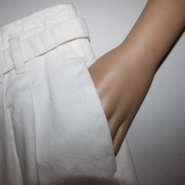 J Brand Sz 26 x 25 White Belted Wide Leg Ankle Raw Hem 100% Cotton Pant