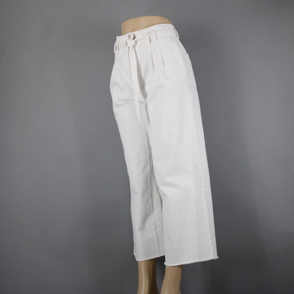 J Brand Sz 26 x 25 White Belted Wide Leg Ankle Raw Hem 100% Cotton Pant