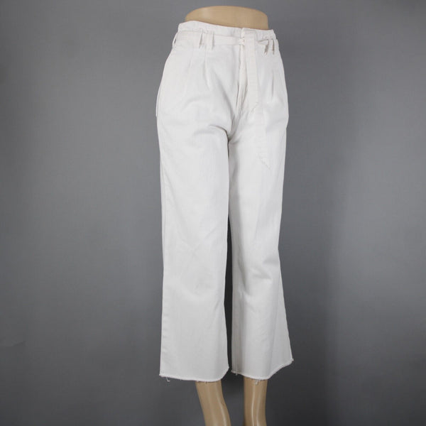 J Brand Sz 26 x 25 White Belted Wide Leg Ankle Raw Hem 100% Cotton Pant