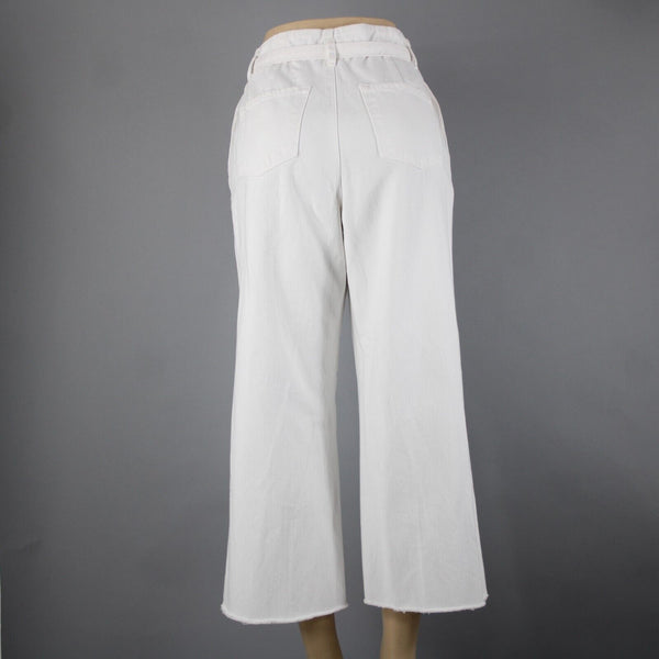J Brand Sz 26 x 25 White Belted Wide Leg Ankle Raw Hem 100% Cotton Pant