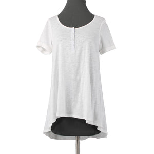 9-h15 STCL NEW $58 Sz S Ivory White Round Neck 1/4 Button Hi Low 100% Cotton Top