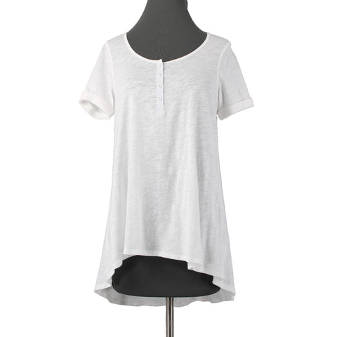9-h15 STCL NEW $58 Sz S Ivory White Round Neck 1/4 Button Hi Low 100% Cotton Top