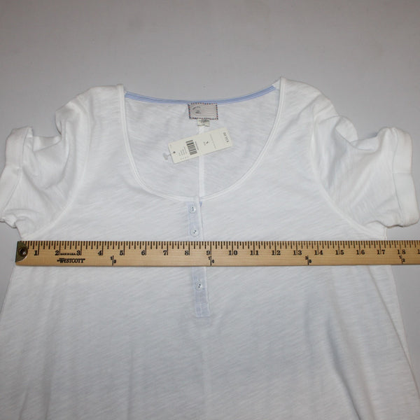 9-h15 STCL NEW $58 Sz S Ivory White Round Neck 1/4 Button Hi Low 100% Cotton Top