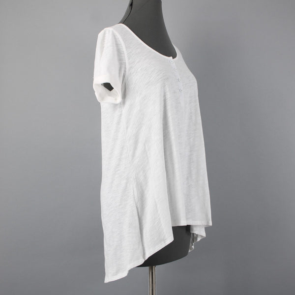 9-h15 STCL NEW $58 Sz S Ivory White Round Neck 1/4 Button Hi Low 100% Cotton Top