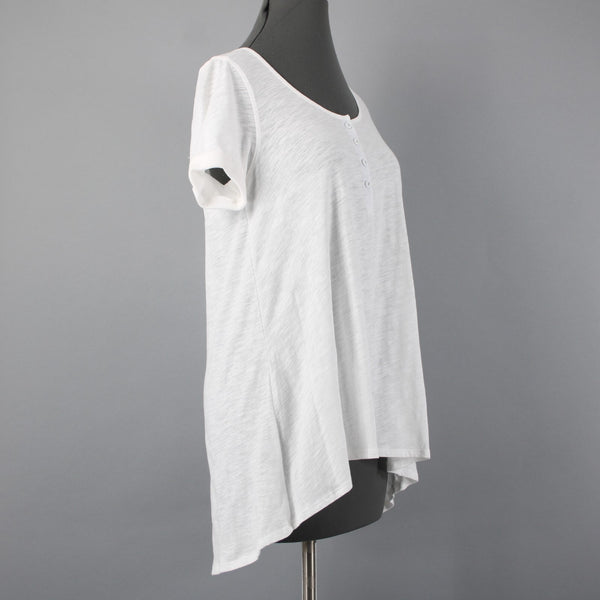 9-h15 STCL NEW $58 Sz S Ivory White Round Neck 1/4 Button Hi Low 100% Cotton Top