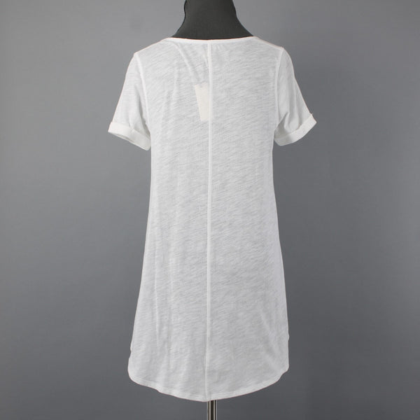 9-h15 STCL NEW $58 Sz S Ivory White Round Neck 1/4 Button Hi Low 100% Cotton Top