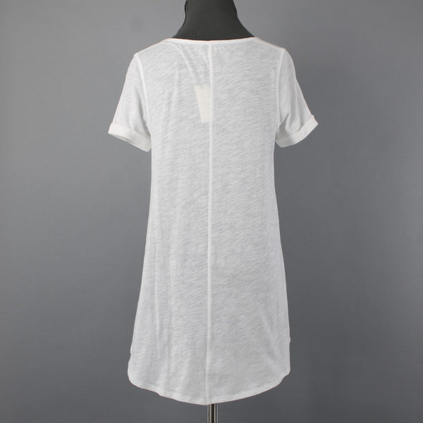 9-h15 STCL NEW $58 Sz S Ivory White Round Neck 1/4 Button Hi Low 100% Cotton Top