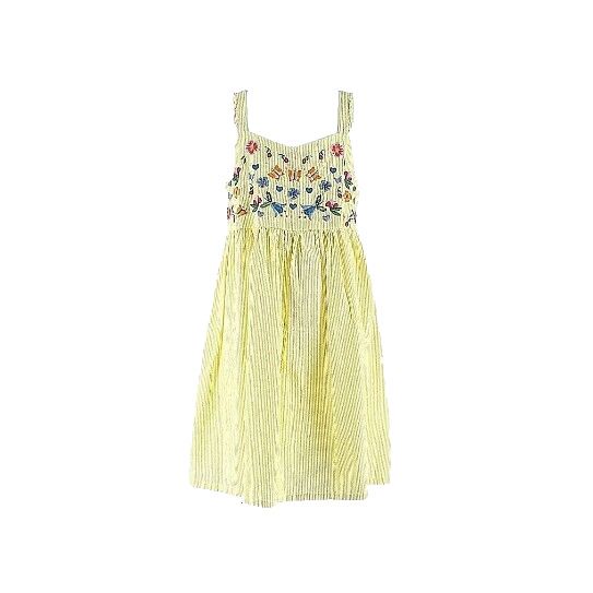 Beebay Sz 7 Yellow Blue Pink Multi Embroidered 100% Cotton Girls Dress