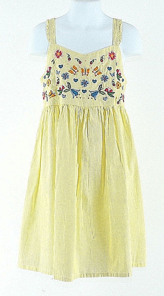 Beebay Sz 7 Yellow Blue Pink Multi Embroidered 100% Cotton Girls Dress