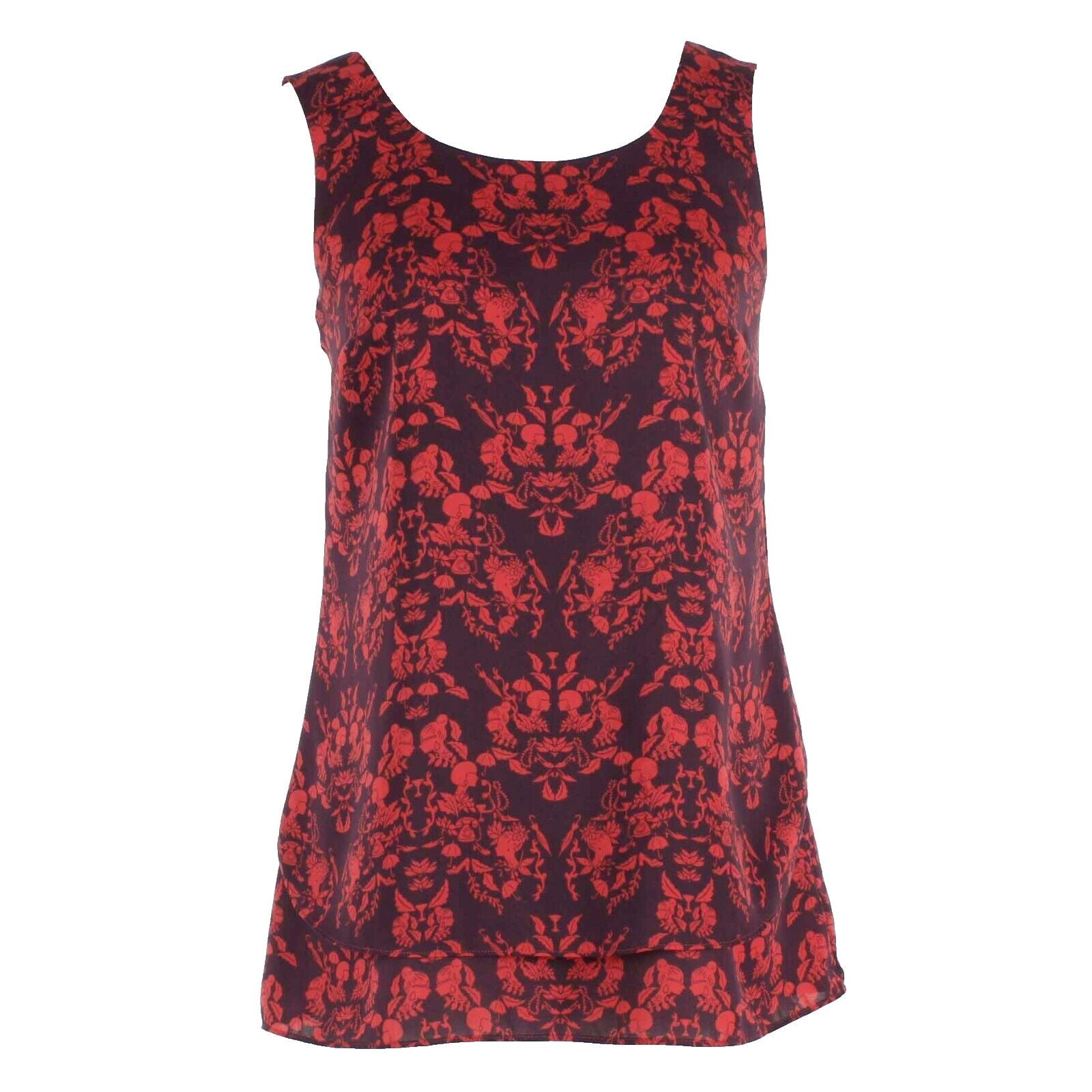 CAbi Sz S Red Purple Lined Fancy Cut V Back Polyester Top