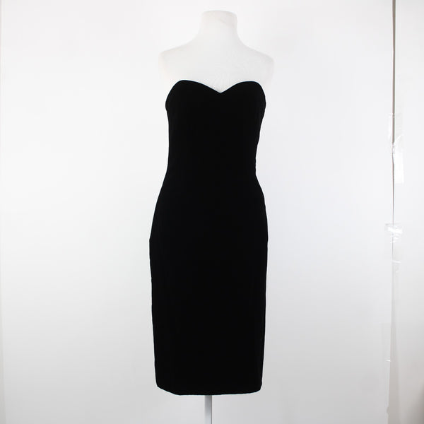 Victor Costa Sz 4 Black Velour Strapless Sweetheart Acetate Lined Cocktail Dress