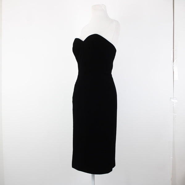 Victor Costa Sz 4 Black Velour Strapless Sweetheart Acetate Lined Cocktail Dress