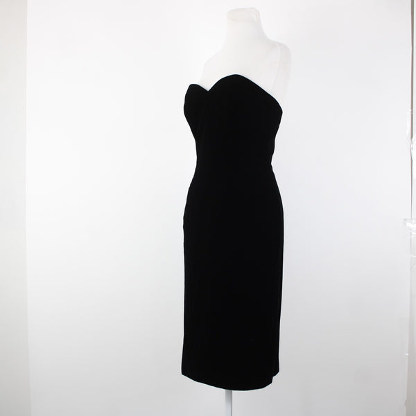 Victor Costa Sz 4 Black Velour Strapless Sweetheart Acetate Lined Cocktail Dress