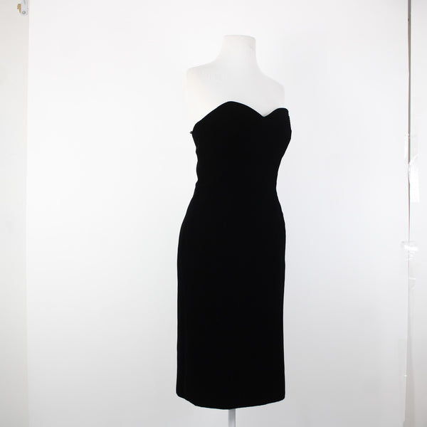 Victor Costa Sz 4 Black Velour Strapless Sweetheart Acetate Lined Cocktail Dress