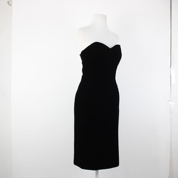 Victor Costa Sz 4 Black Velour Strapless Sweetheart Acetate Lined Cocktail Dress