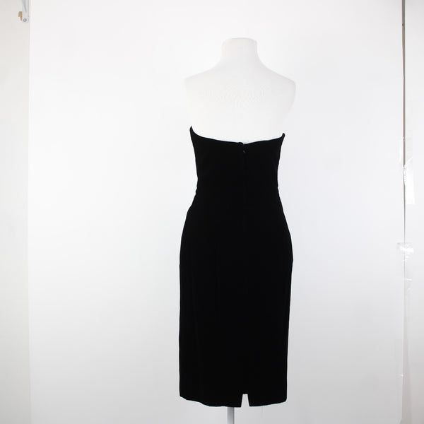 Victor Costa Sz 4 Black Velour Strapless Sweetheart Acetate Lined Cocktail Dress