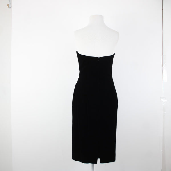 Victor Costa Sz 4 Black Velour Strapless Sweetheart Acetate Lined Cocktail Dress