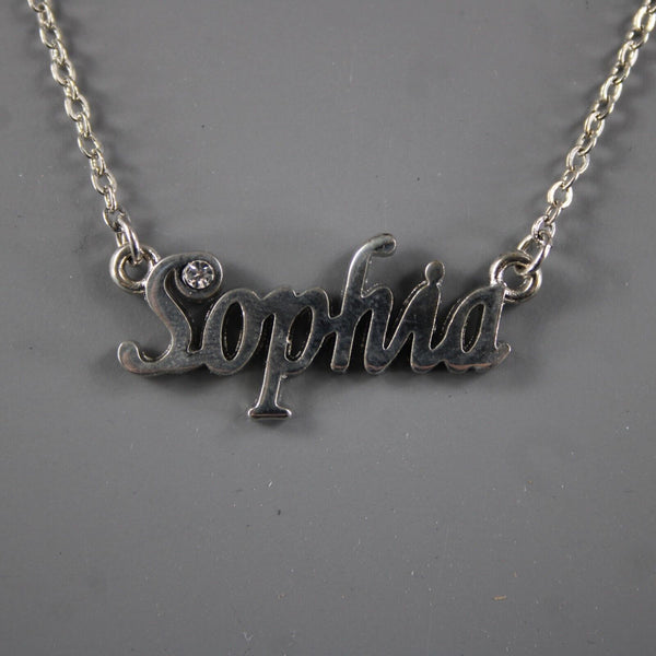 SOPHIA NEW Name Silvertone Rhinestone 14.5" w 4.5" Multi Ring Ext Necklace
