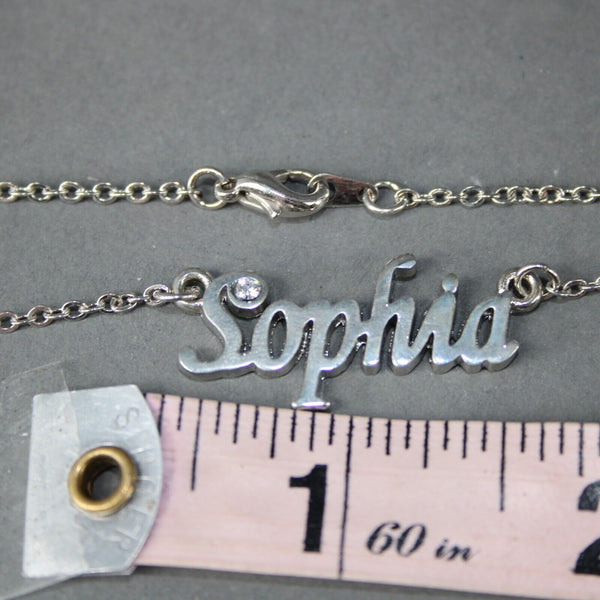 SOPHIA NEW Name Silvertone Rhinestone 14.5" w 4.5" Multi Ring Ext Necklace