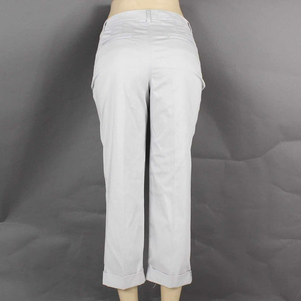 White House BM NEW $78 Sz 8 x 25 Gray Cuffed Slim Crop Cotton Blend Pant