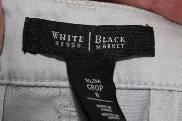 White House BM NEW $78 Sz 8 x 25 Gray Cuffed Slim Crop Cotton Blend Pant