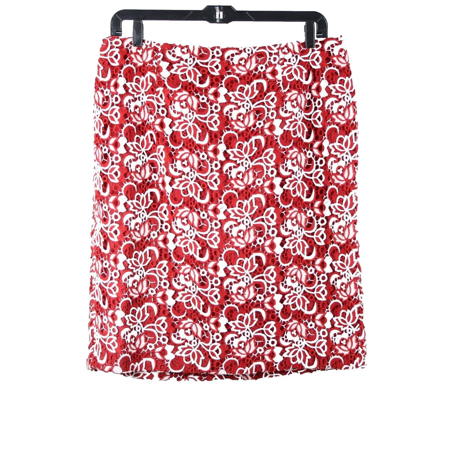 Talbots NEW $159 Sz 16w Red Cream Lace Lined Polyester Cotton Pencil Skirt