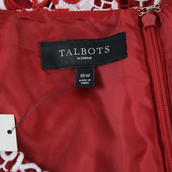 Talbots NEW $159 Sz 16w Red Cream Lace Lined Polyester Cotton Pencil Skirt