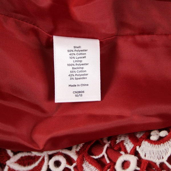 Talbots NEW $159 Sz 16w Red Cream Lace Lined Polyester Cotton Pencil Skirt