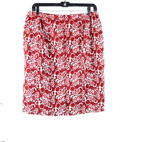 Talbots NEW $159 Sz 16w Red Cream Lace Lined Polyester Cotton Pencil Skirt