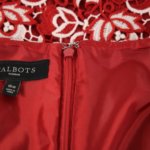 Talbots NEW $159 Sz 16w Red Cream Lace Lined Polyester Cotton Pencil Skirt