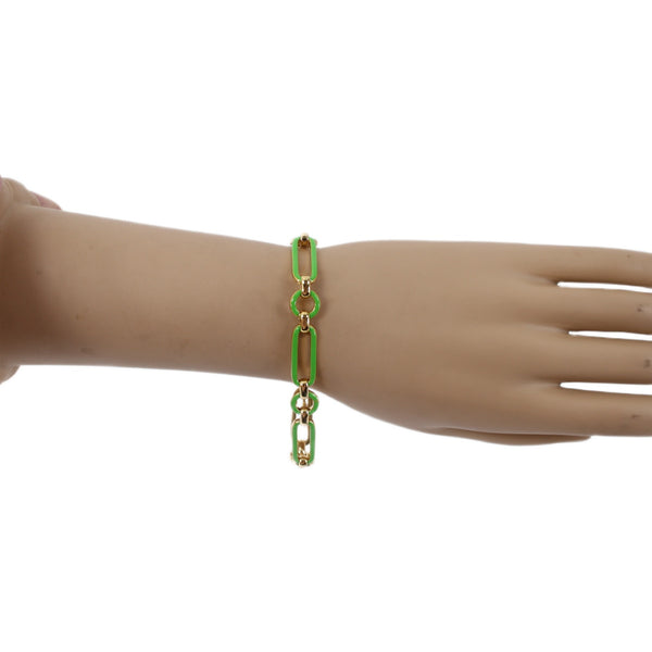 J Crew Bracelet Goldtone Green Enamel Chain Link 7" Ext 1" Bracelet