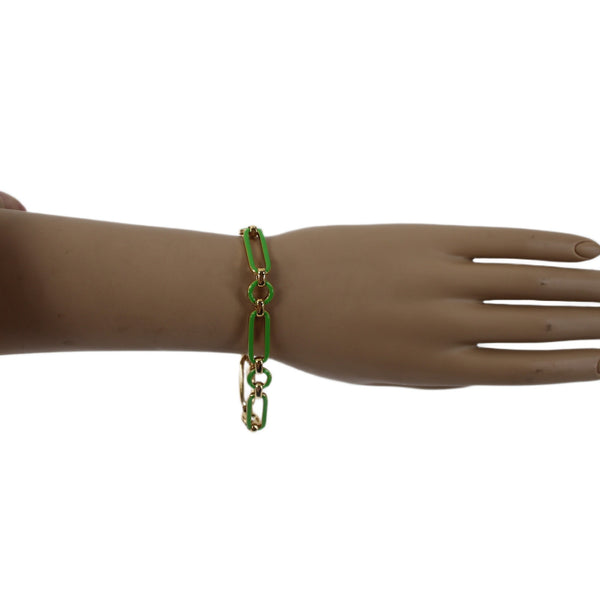 J Crew Bracelet Goldtone Green Enamel Chain Link 7" Ext 1" Bracelet