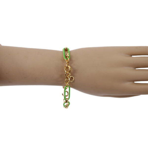 J Crew Bracelet Goldtone Green Enamel Chain Link 7" Ext 1" Bracelet