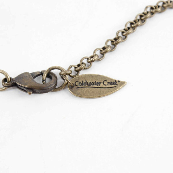 Coldwater Creek 28in Brass Multi Beaded Fan Chain Tassel Pendant Necklace