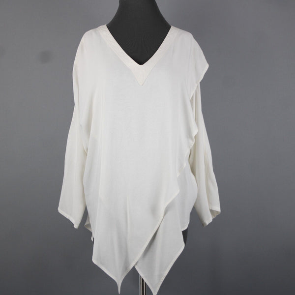 Laise Adzer Vintage Sz M Ivory White Tunic Layered Bohemian Cotton Rayon Top