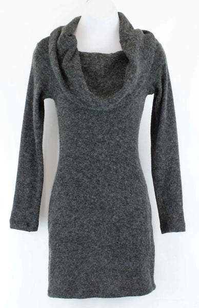 Ibby Libby Sz S Charcoal Grey Acrylic Nylon Poly Cowl Neck Tunic Sweater