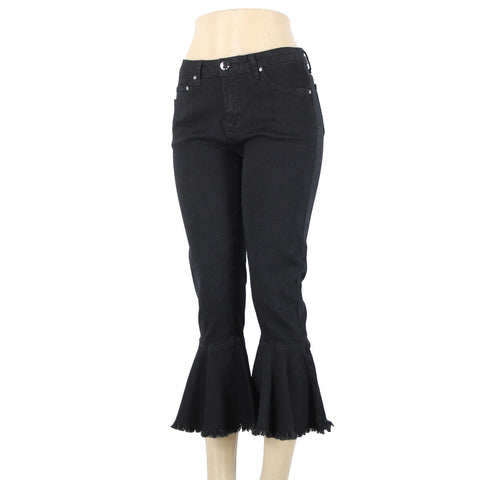 Christina V Sz 4 x 26 Black Denim Ruffle Boot Cut Ankle Cotton Spandex Jeans