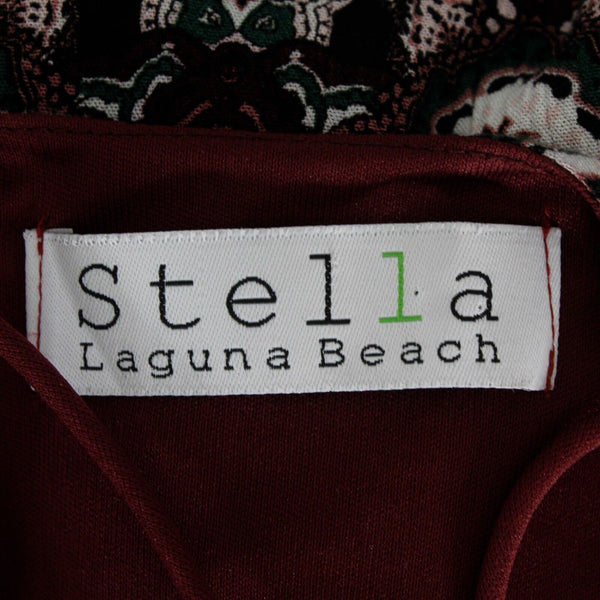 Stella Laguna Beach Sz S Burgundy Multi Lined Criss Cross Neck Poly Knit Dress