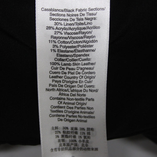 DKNY Sz 10 Black Mocha Tan Leather Shawl Collar Linen Blend Blazer Jacket