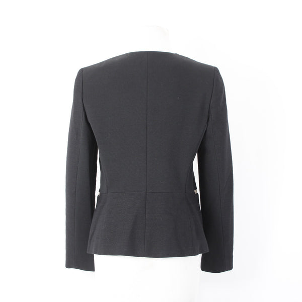 DKNY Sz 10 Black Mocha Tan Leather Shawl Collar Linen Blend Blazer Jacket