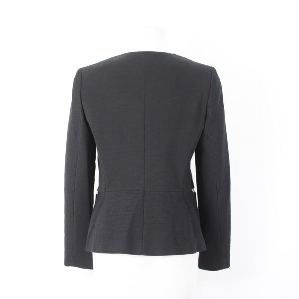 DKNY Sz 10 Black Mocha Tan Leather Shawl Collar Linen Blend Blazer Jacket