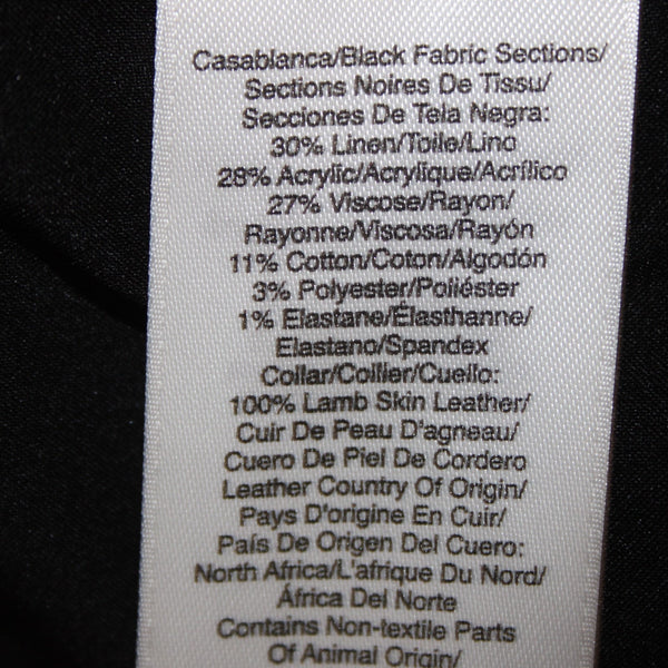 DKNY Sz 10 Black Mocha Tan Leather Shawl Collar Linen Blend Blazer Jacket