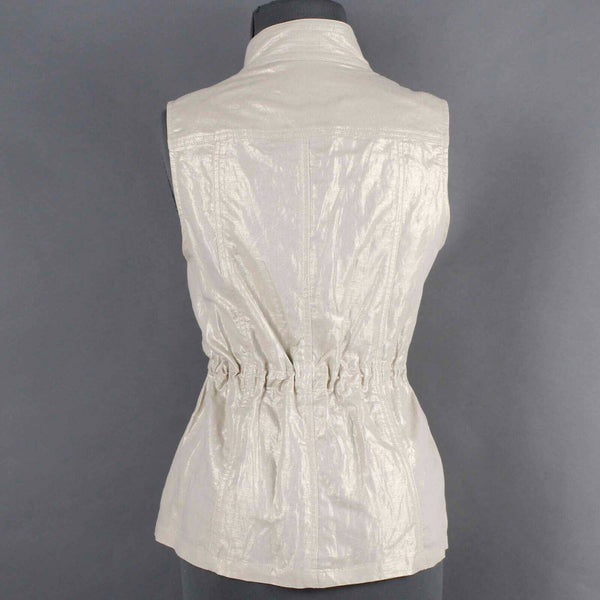 Chicos Sz 0 Tan Gold Shimmer Collared Pockets Linen Cotton Vest